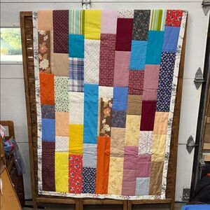 Vintage 49x72 inch Patchwork Quilt with Multicolor Design